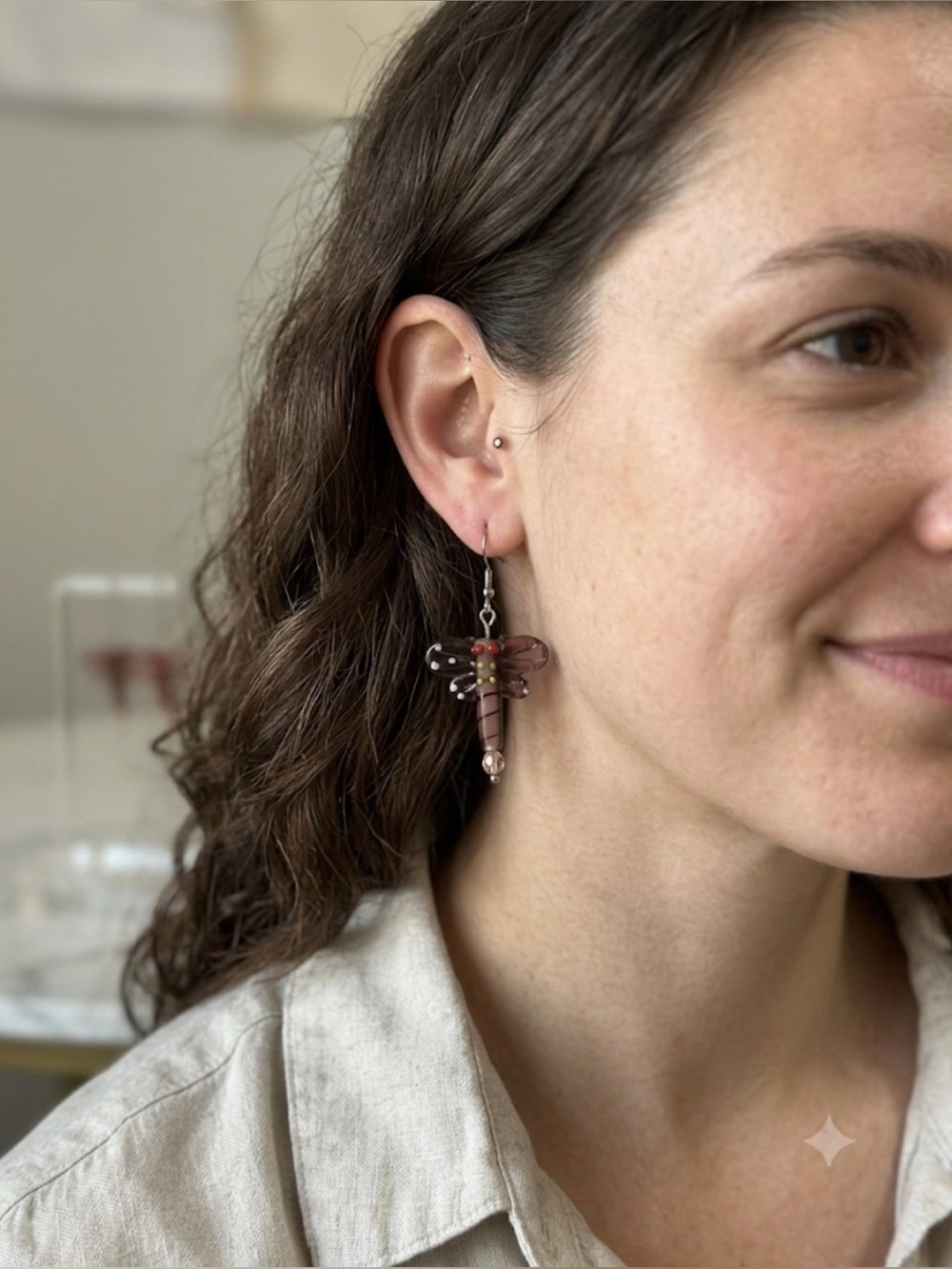 🦔 Purple Glass Dragonfly Earrings